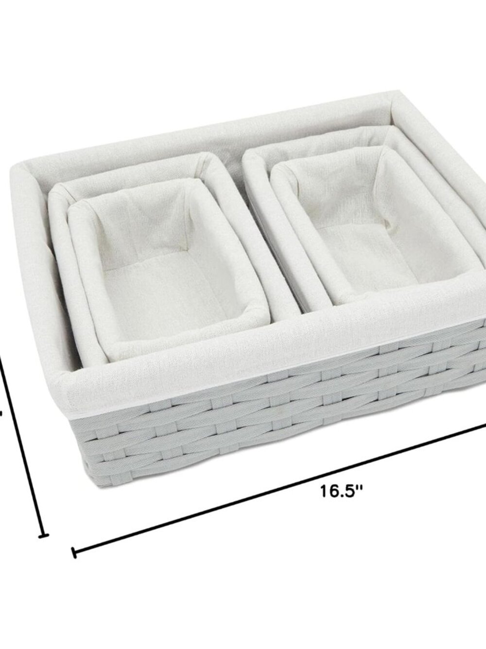 Wicker Nesting Baskets with Cloth Lining - 5-Pack Gray Rectangular Set - Stackab - Picture 3 of 10